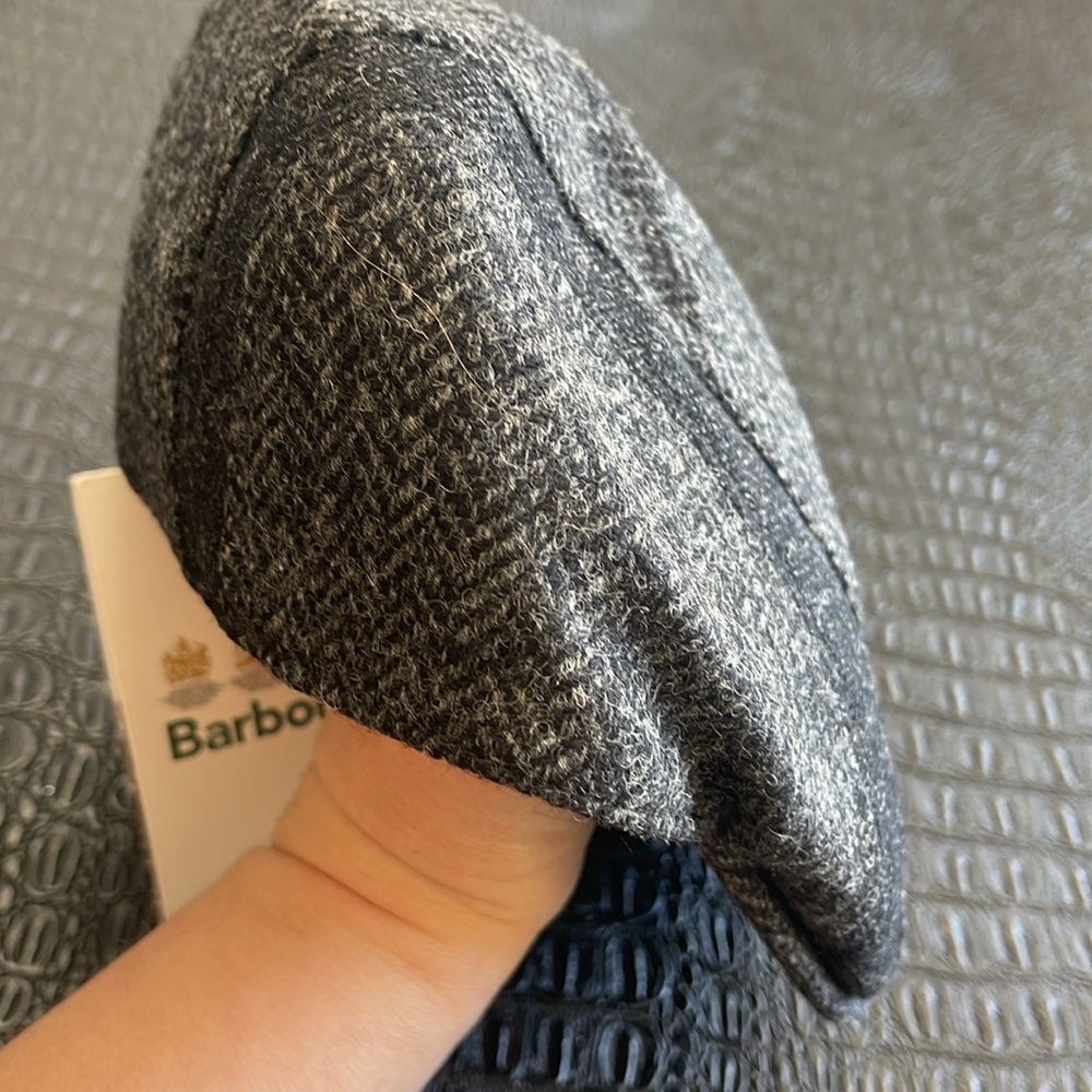 Barbour Herringbone Flat Cap in Carcoal Color Hat is Stylish Grey & Black Tweed